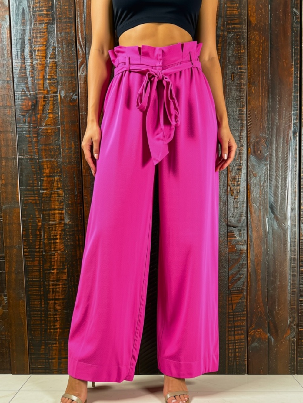Lucy Paris High-Rise Paperbag Wide-Leg Pants - XS